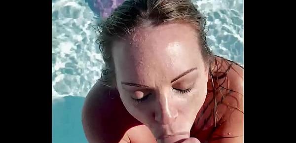  Big tits blonde Tiffany Leiddi gives a sensual BJ in the pool
